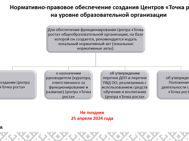 Обеспечение создания Центров «Точки роста».